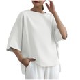 thumbnail image 3 of Women's Short Sleeve Loose Fit T-Shirt Tops Blouses Crewneck Solid Color Soft Casual Daily Wear Vacation Loungewear Fashion Essential Gift for Women | CSEONE,White Free Size, 3 of 9