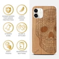 thumbnail image 4 of Case Yard Wooden Case Outside Soft TPU Silicone, Slim Fit Shockproof Wood Protective Phone Cover for Girls Boys Men and Women, Supports Wireless Charging Half Skull Design case for iPhone-12-Mini, 4 of 7