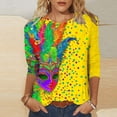 thumbnail image 2 of Feancey Mardi Gras 3/4 Sleeve Tops for Women Round Neck Blouse Spring Trendy New Orleans T-Shirts Novelty Mask Print Graphic Tee Parade Pullover Multicolor M, 2 of 6