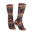 thumbnail image 5 of Uemuo Skulls and Flowers Pattern Women's Crew Socks, Soft Durable Breathable Moisture-Wicking with Odor Control Cotton socks, 5 of 9