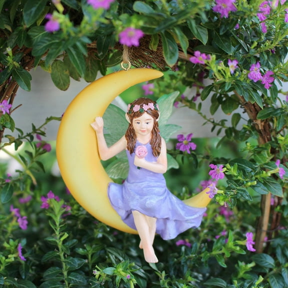 YardVibe Garden Swing Fairy Statue, Glow in The Dark Fairies Micro Landscape Ornaments, Fairy Swing on The Moon Figurines Flower Pot Decor, Fairy Garden Decoration