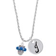 thumbnail image 1 of Delight Jewelry Silvertone Crystal Royal Blue Spinner Silvertone Script Initial Disc - J - Charm Necklace, 20"+3", 1 of 4