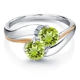 thumbnail image 2 of Gem Stone King 925 Sterling Silver and 10K Yellow Gold Green Peridot 5MM Round 2 Stone and White Lab Grown Diamond Accent Ring for Women (1.13 Cttw, Gemstone August Birthstone, Size 8), 2 of 4