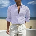 thumbnail image 2 of JUUYY Men's Striped Button Down Shirts Textured Long Sleeve Collared Shirt Regular Fit Lightweight Fashion Casual Office Work Tops Purple L, 2 of 5