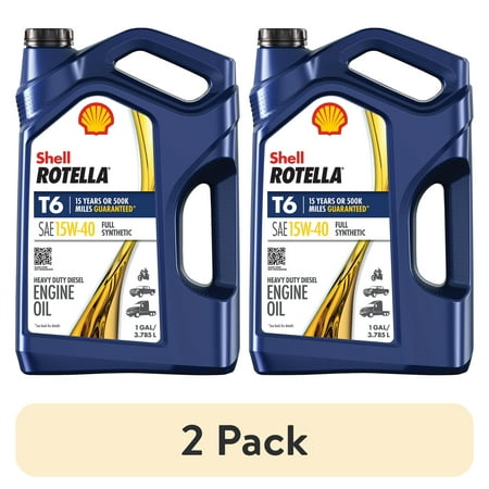 (2 pack) Shell Rotella T6 Full Synthetic 15W-40 Diesel Engine Oil, 1 Gallon