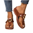 thumbnail image 5 of HomeDM Women's Wedge Flip Flops Sandals Flatform Comfort Plantar Slip On Thong Sandals for Summer Beach Vacation, Brown Size 8.5, 5 of 9