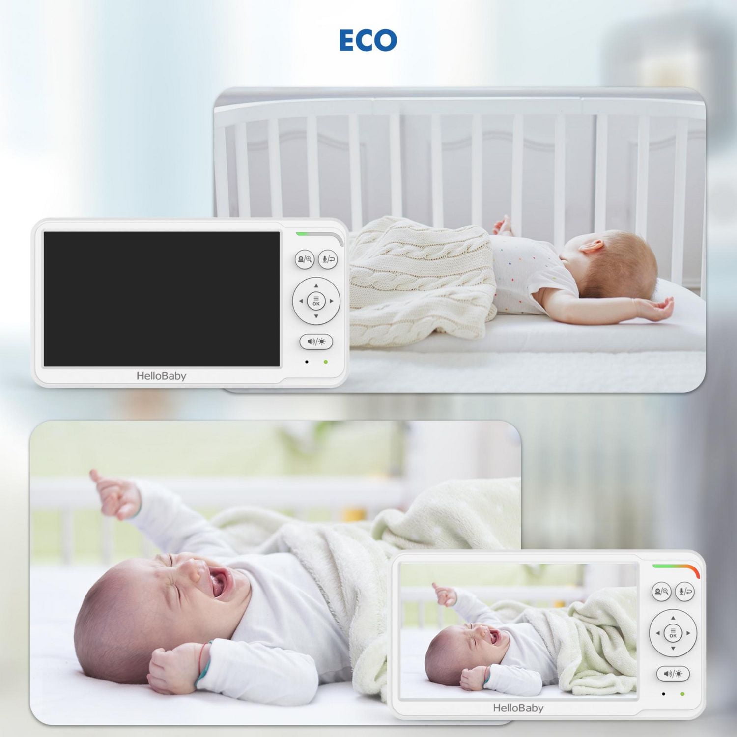 HelloBaby 6.0" LCD Wireless Video Baby Monitor, 4000mAh Rechargeable Battery, Remote Pan-Tilt-Zoom