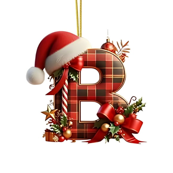 Christmas Ornaments For Tree 2D Acrylic Decorative Monograms Pendants With Santa Hat 26 Letters Christmas Hanging Decorations For DIY Crafts Xmas Home Decor