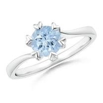 ANGARA Natural Heart Prong-Set Round Aquamarine Solitaire Engagement Ring in 925 Sterling Silver for Women (Size-6mm) | March Birthstone, Anniversary, Jewelry Gift for Women | Natural Aquamarine Ring