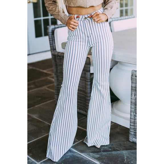 Azura Exchange Striped Print Flared Pants Women White