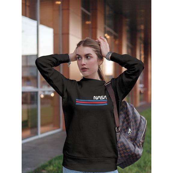 NASA Nasa Blue And Red Stripes Design Sweatshirt Women -NASA Designs, Female Small