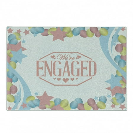 

Engagement Party Cutting Board We Are Engaged Celebration Balloons Stars Swirls Vintage Image Decorative Tempered Glass Cutting and Serving Board Small Size Pink Blue and Green by Ambesonne