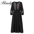 thumbnail image 1 of Fashion Pure Color Round Neck Lace Accessory Dress Loose Temperament Sleeve Embroidered Cotton Linen Dress Factory Direct SalesXL Gao Jinjia LED, 1 of 2