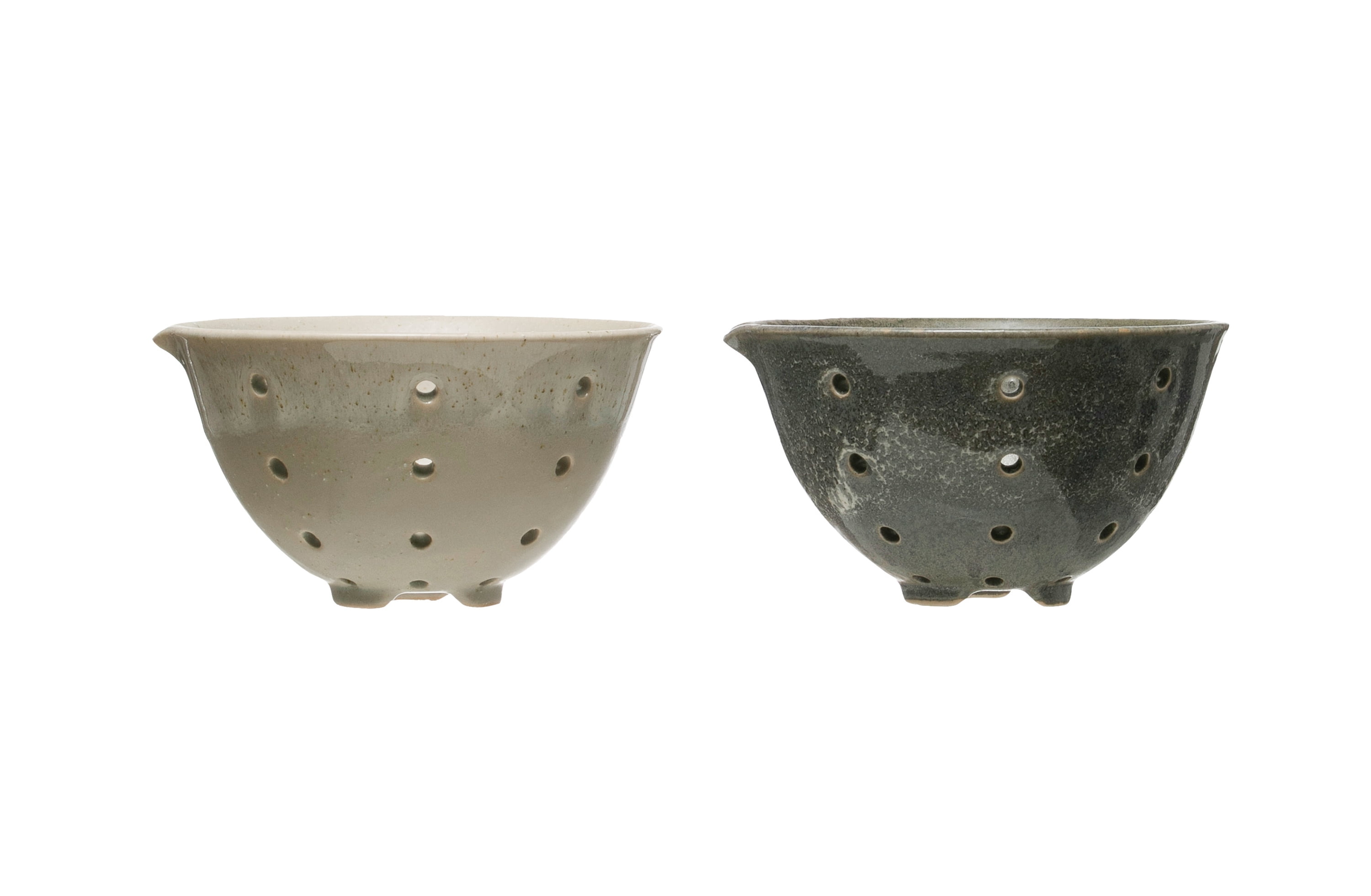 Creative CoOp Round Stoneware Berry Bowls with Spouts & Reactive Glaze