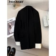thumbnail image 5 of Chaqueta de manga larga para mujer, Blazer con muescas de un solo pecho, informal, color liso, elegante, para oficina, Otoño e Invierno, 5 of 5
