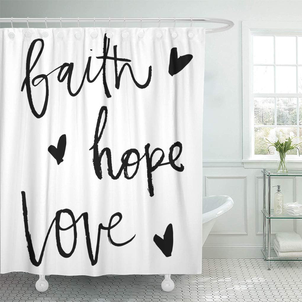 SUTTOM Faith Hope and Love Lettering Hand Drawn Shower Curtain 60x72