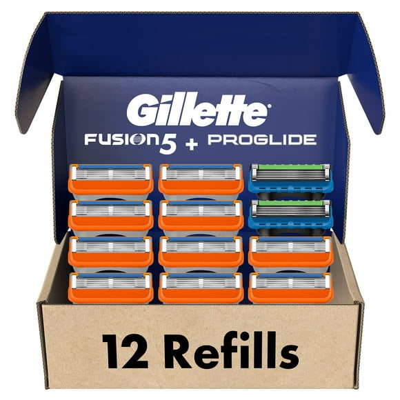 Pack of 2 Gillette Men's Razor Blade Refills, 10 Fusion Cartridges + 2 ProGlide Cartridges, Total Pack of 12