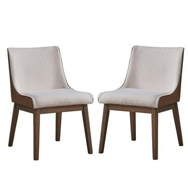 25 in. Side Dining Chair with Wingback, White & Walnut Brown - Set of 2