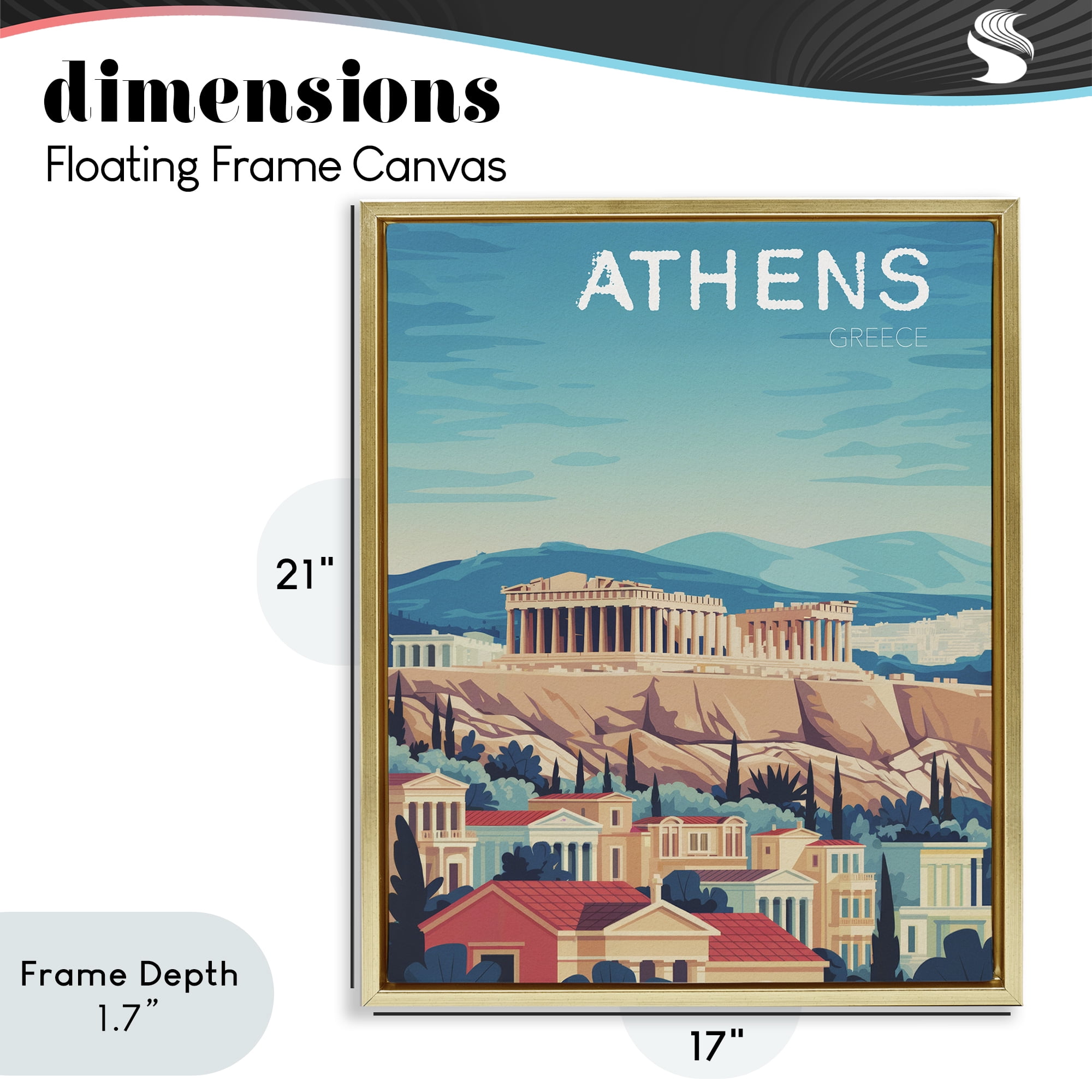 Stupell Industries Athens Topography Cityscape Gold Framed Floater Canvas Wall Art, design by Andreas Magnusson