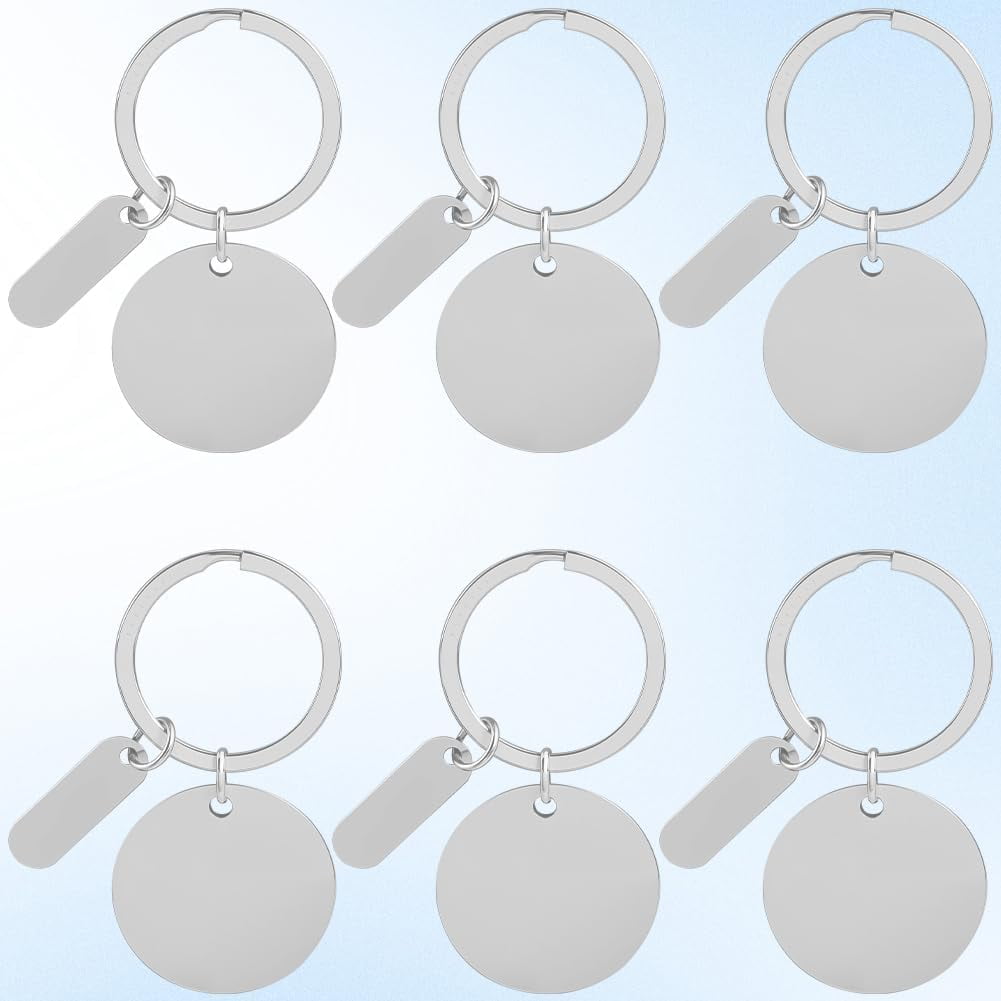 1 Box 20Pcs Engravable Metal Keychain Blanks Round Keychain Blanks Silver Stainless Steel Stamping with Key Ring Laser Engraving Rectangle Tags for DIY Crafts Graduation Gifts Pet Tag