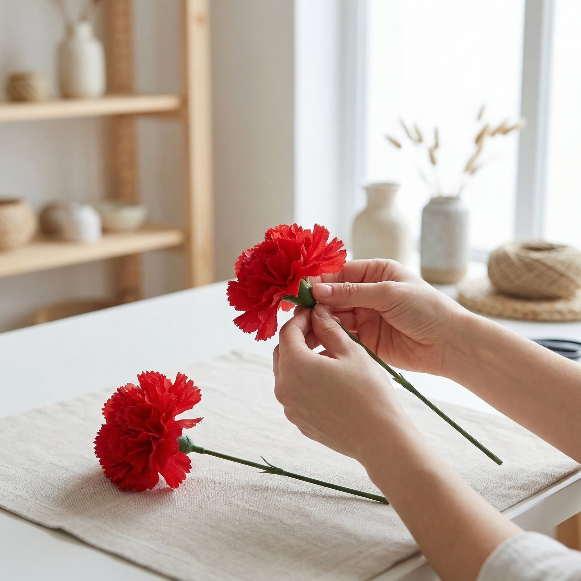 Unique Bargains Artificial Silk Carnation Bouquets with Detachable Heads Red 5.9 in
