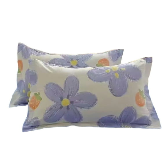 EazyTech 2 PCS Floral Pillow Case Queen Standard Size Set 19x31in Soft Pillow Shams Farmhouse Style Envelope Closure for Bedroom Sofa Decor Purple