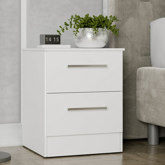 Kappesberg Jolyne 2-Drawer Nightstand Set of 2, Modern White Bedroom Storage - for Adults and Teens