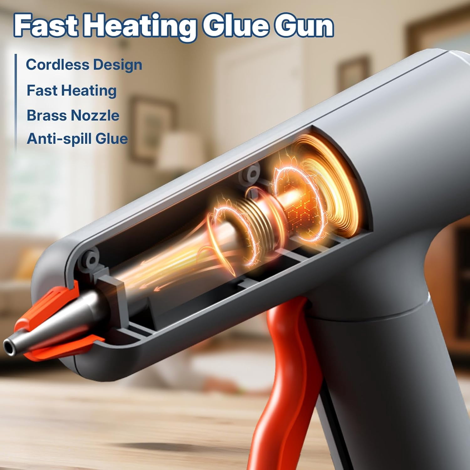 Cordless Hot Glue Gun Kit Fast Heating 3000mAh Rechargeable Mini Glue Gun with Anti-Drip Nozzle, 30pcs Clear & 10pcs Colorful Glue Sticks, for Arts Crafts DIY School Projects Home Repairs