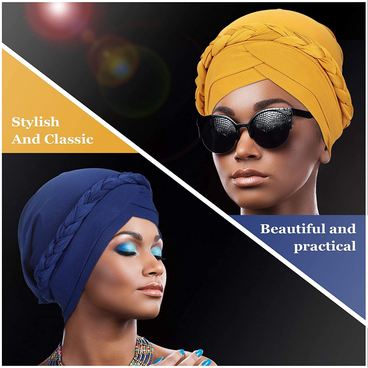 3 Pieces Women Turban Pre-Tied Bonnet Braid Soft Turban Muslim Hijab African Head Wrap Headwear for Woman, One Size