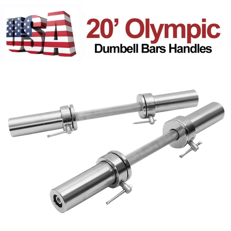 20” Olympic 2” Dumbbell Bars & Spring Collars Set Gym Weight Lifting Handles