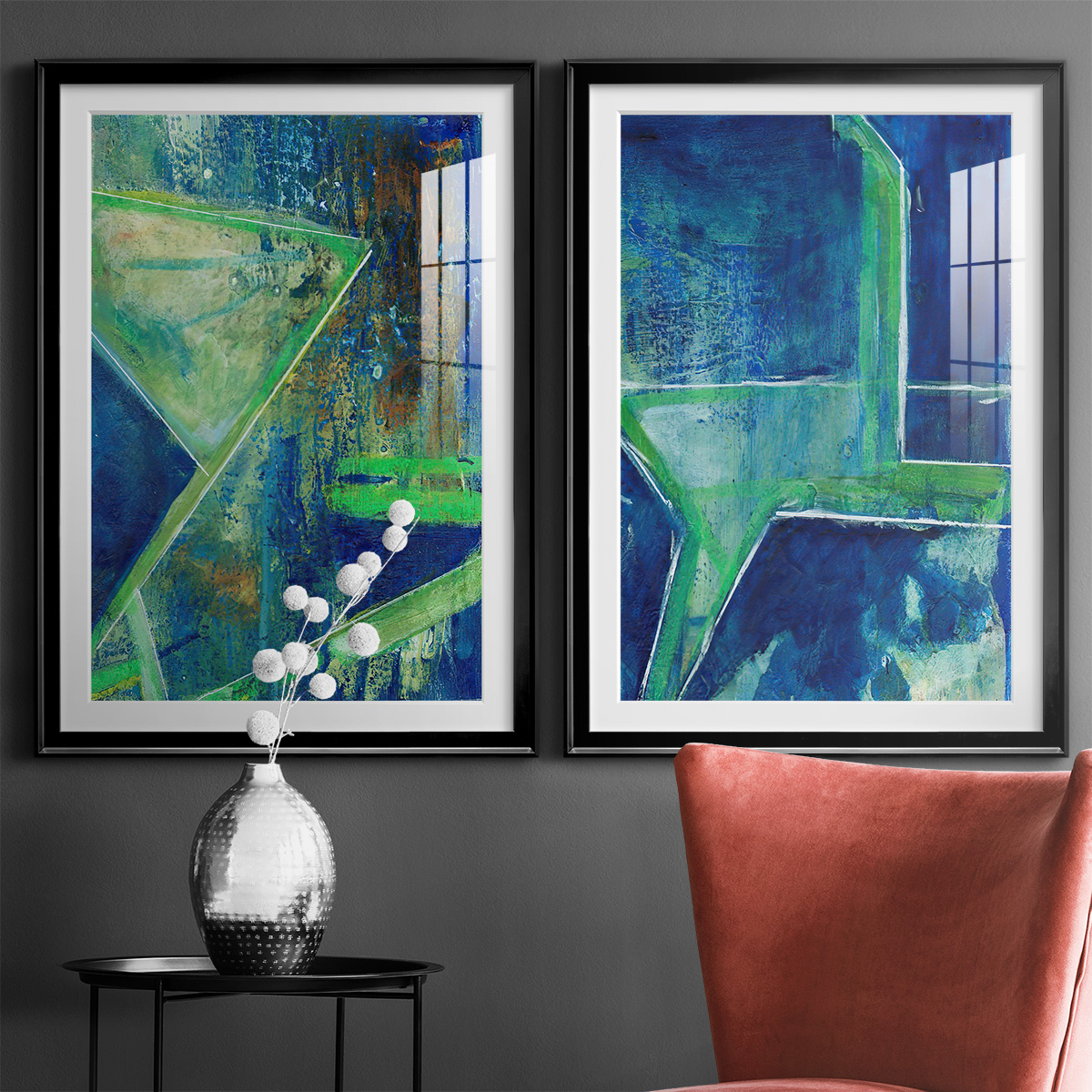 Wexford Home Geometric in Cool VII Premium Framed Print, 30.5" x 42.5" - Ready to Hang, Black (Set of 2)