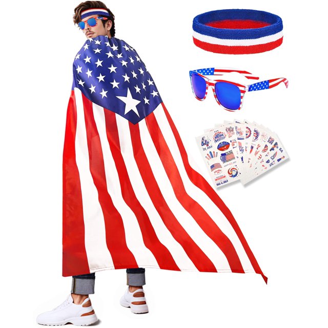 Capa Bandera Americana YUSPENYE 90x150 cm con Gafas de Sol y Cinta para la Cabeza