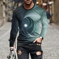 thumbnail image 1 of Blusas y camisas de manga larga con cuello redondo para hombre, blusa informal de manga larga con cuello redondo y estampado de rayas, blusa de poliéster para hombre, 1 of 5