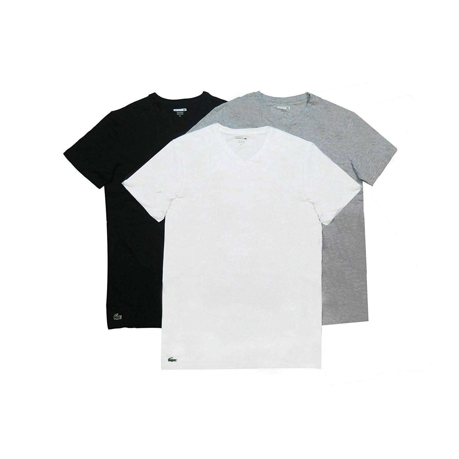 Lacoste Men's Tee 3 Pack Slim Fit Cotton V Neck Short Sleeve T-Shirts ...