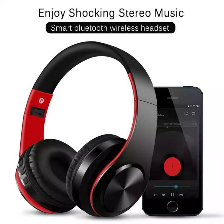 Bluetooth Headphones Over Ear Wireless Headphones Foldable Stereo Earphones  Super Bass Headset(Black + Red) 