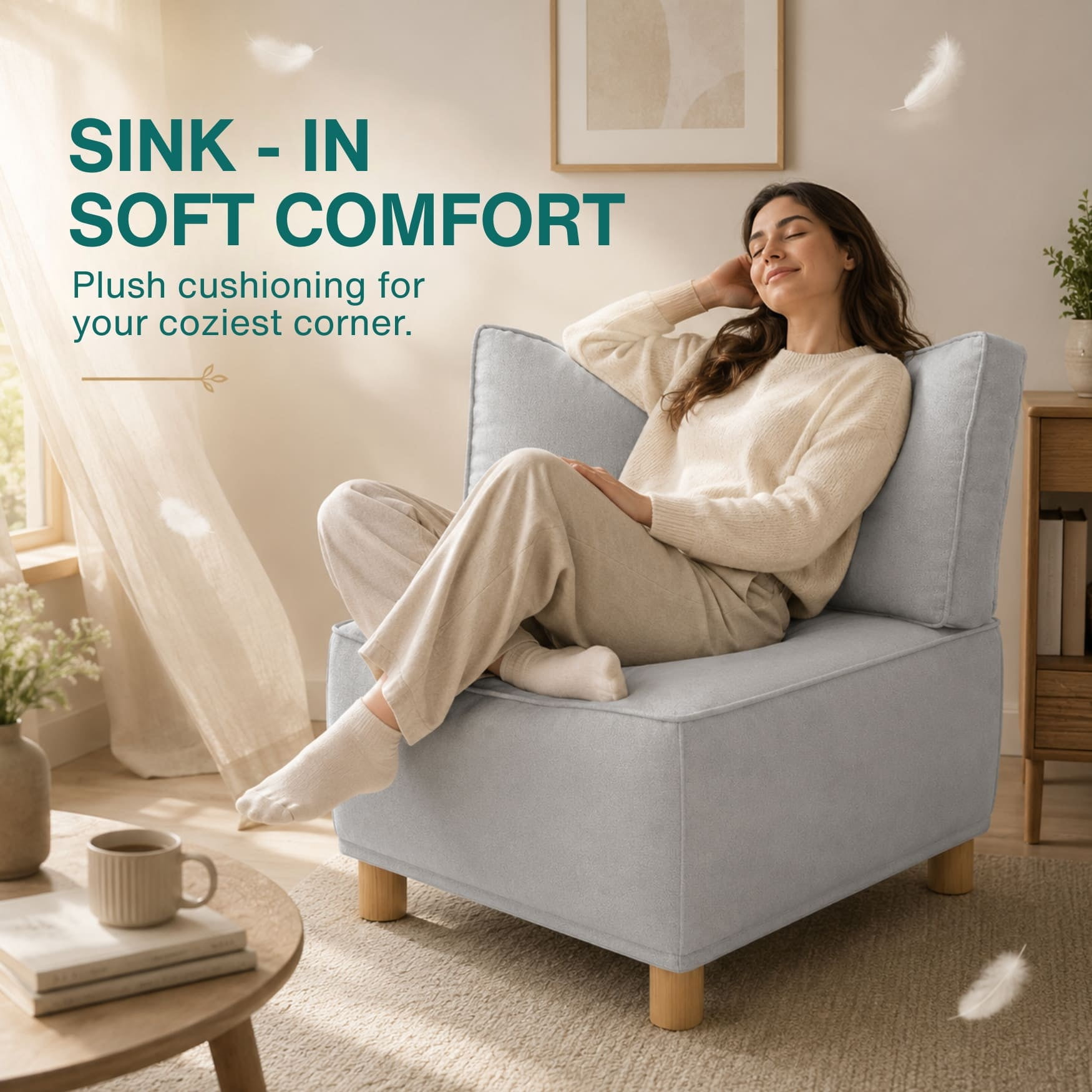 Chromcraft McKenzie Modular Corner Chair, Modular Sectional Sofa Component, 1-Piece Single Seat Sofa Couch, Memory Foam Seating, Gray Fabric, Living Room