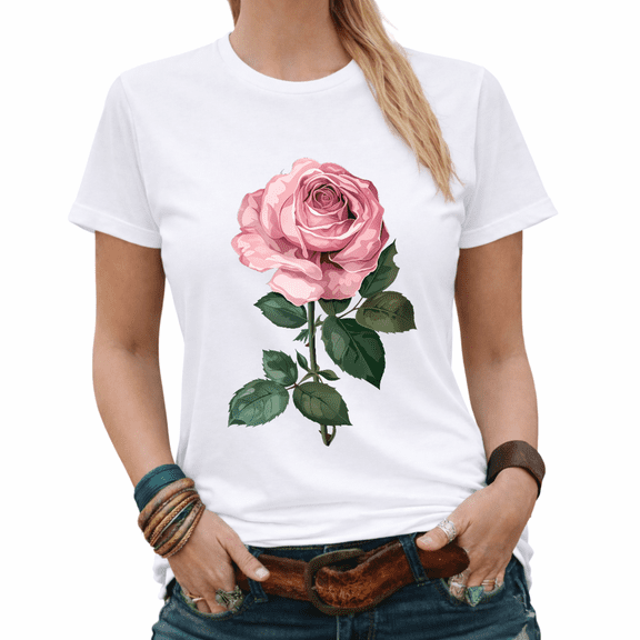 Vintage Pink Rose Floral Aesthetic Graphic Tees Womans T-shirt Tops Black/White S-5XL