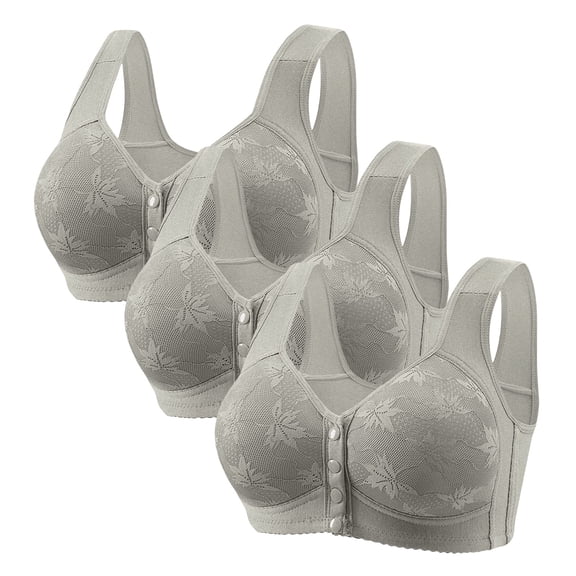 3PCS Front Closure Bras for Older Women No Underwire Full Coverage Push Up Seamless Bra