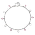 thumbnail image 5 of Sterling Silver Anklet 9 inch mm Pink Glass Beads and Polished Hearts with 1 extension, 5 of 8