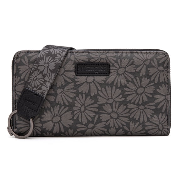 Wrangler Black Daisy Wallet for Women Bifold Credit Card Wallet Large Women's Wallets Ladies Cash Wallet with ID Window RFID Lining Card Cases Money, Black