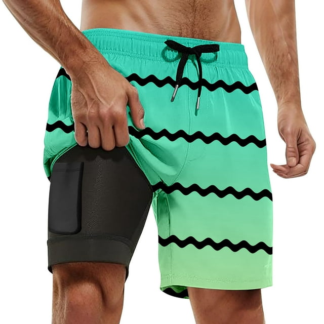 Pantalon de Plage Décontracté pour Hommes, Grande Taille, Mode, Rayé Dégradé, Double Couche, Doublé de Compression