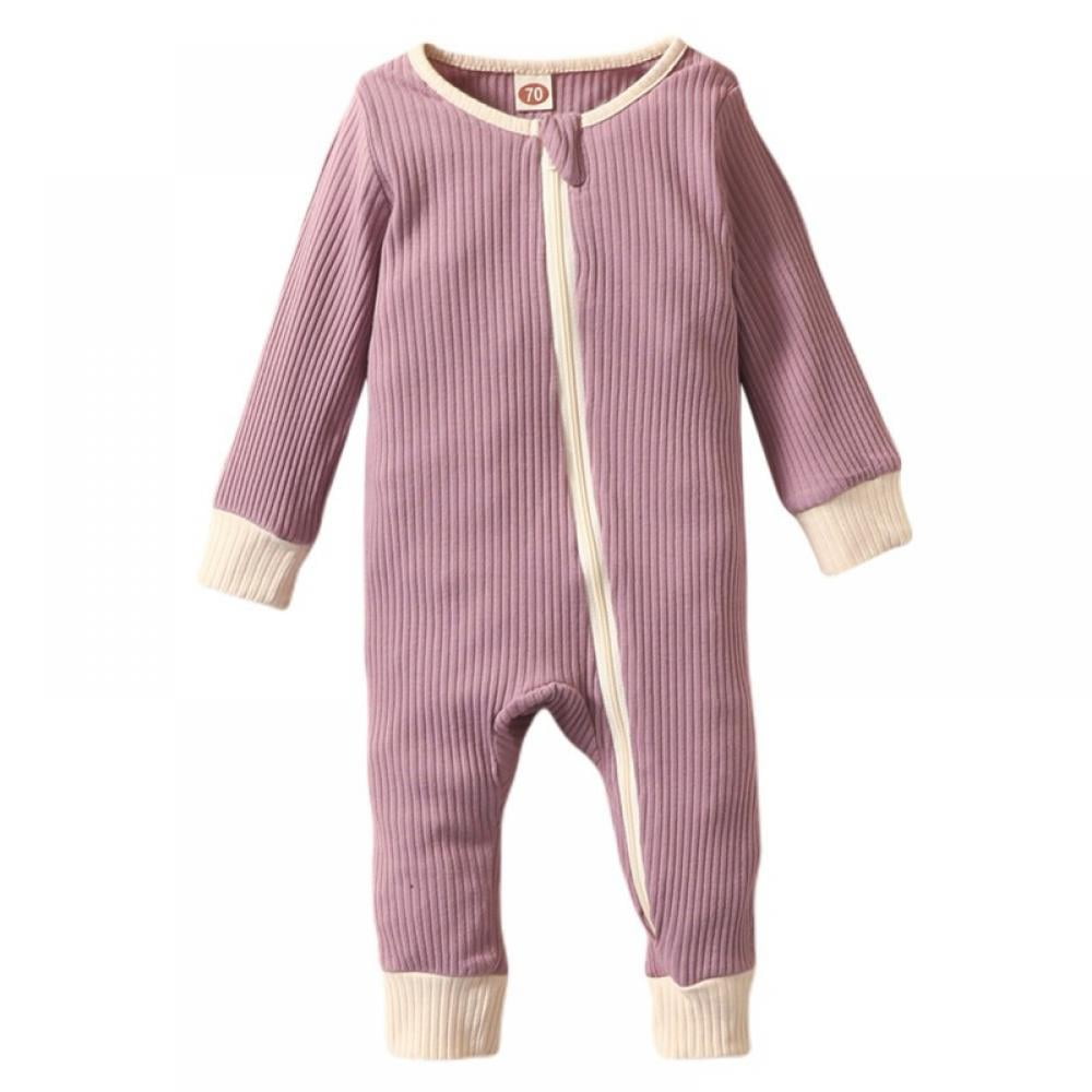 Baby Boy and Girl Zip Front Romper Long Sleeve Baby Organic Cotton Footless Sleep and Play