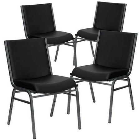 Vinyl Padded Stack Chair - Flash Furniture 4pk HERCULES Series Heavy Duty, 3'' Thickly Padded, Black Vinyl Upholstered Stack Chair