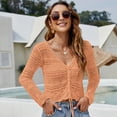 thumbnail image 3 of Blusa de punto hueca de manga larga para mujer sexy europea y americana, cuello en V, cordón, protección solar, suéter corto, suéter fino, 3 of 3