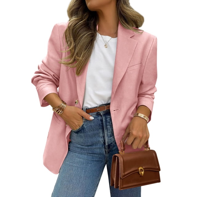 Blazer PRETTYGARDEN 2025 para mujer, casual, de negocios, gris y rosa