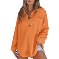 thumbnail image 3 of Women's Waffle Knit Top Fashion Lightweight Sweatshirt Solid Color Lapel Casual Long Sleeve Women's Button-down Shirt xingse XXL, 3 of 5