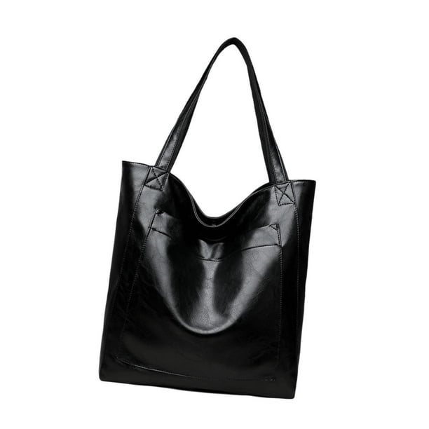Bolso de hombro para mujer, de piel sintética, de gran capacidad, moderno, con bolsillo Negro