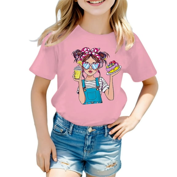 Hienoo Big Girls Graphic T-Shirt Cartoon Short Sleeve Cotton T Shirt, Sizes 3-14