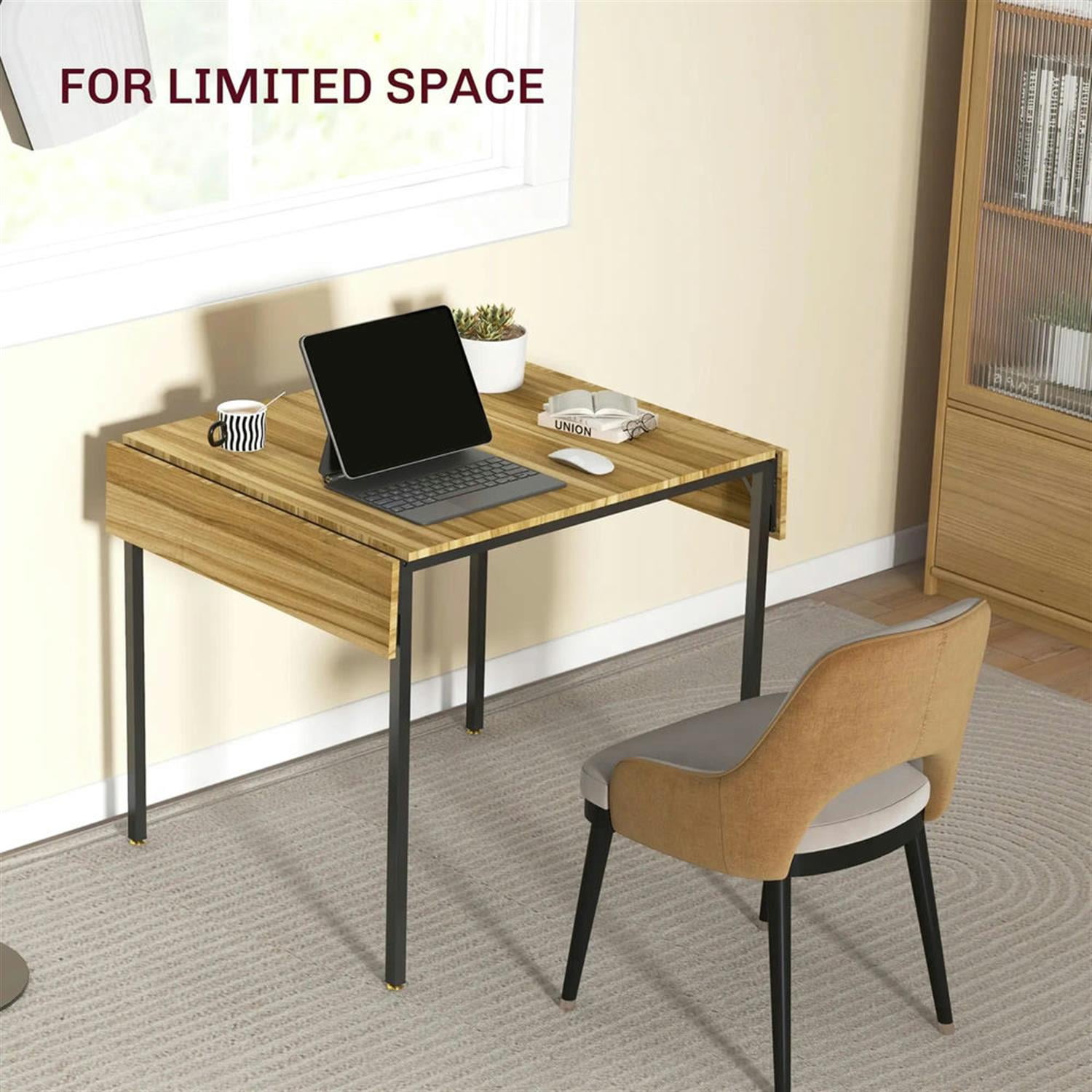 Demi Bonn 47" Solid Wood Rustic Kitchen Table for 2 to 4 People, Industrial Drop Leaf Dinner Table for Dining Room, Home Office, Living Room Furniture, Brown