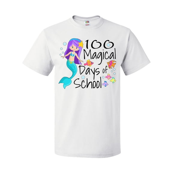 Inktastic 100 Magical Days of School with Blue Mermaid and Fish T-Shirt